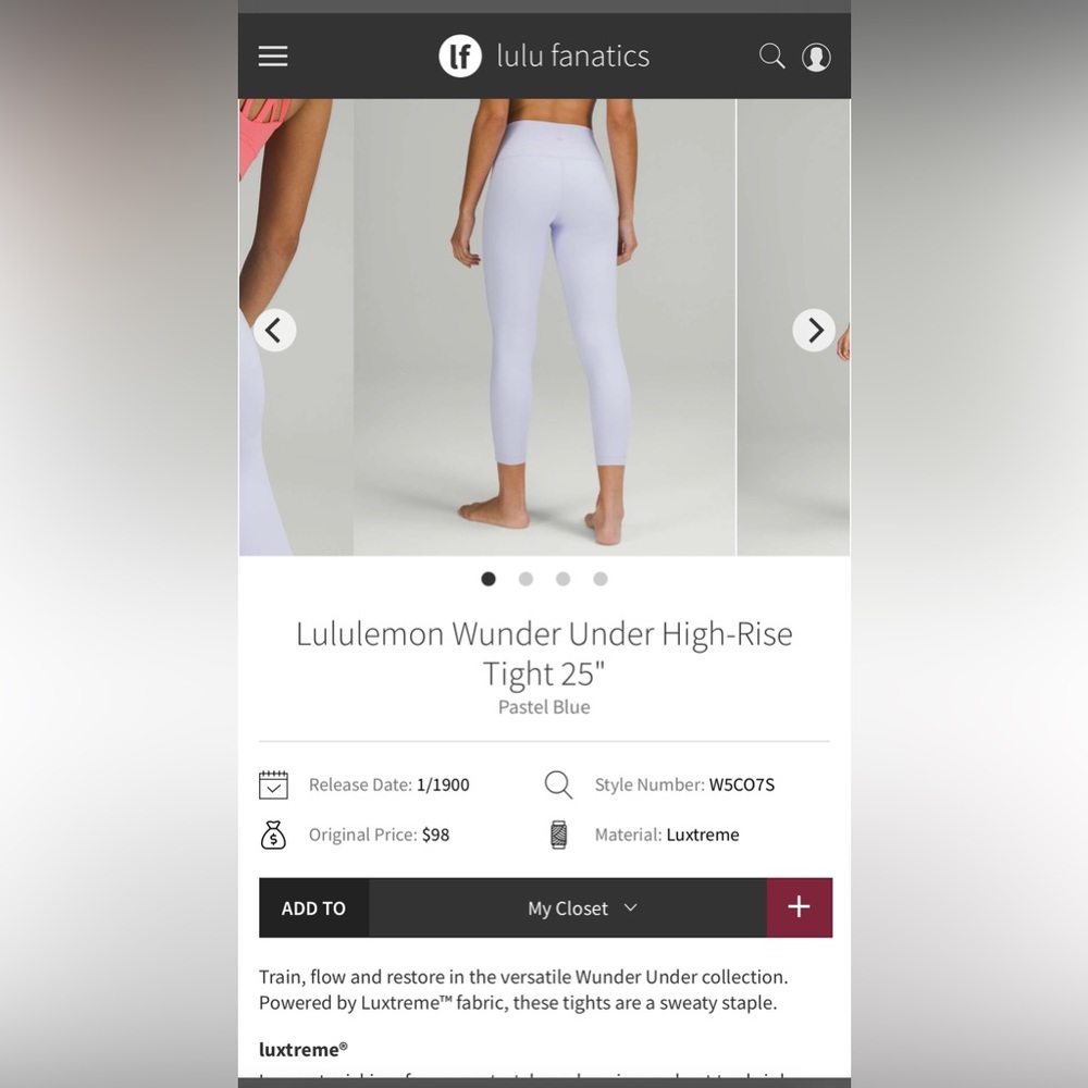 Lululemon Wunder Under Legging 25”